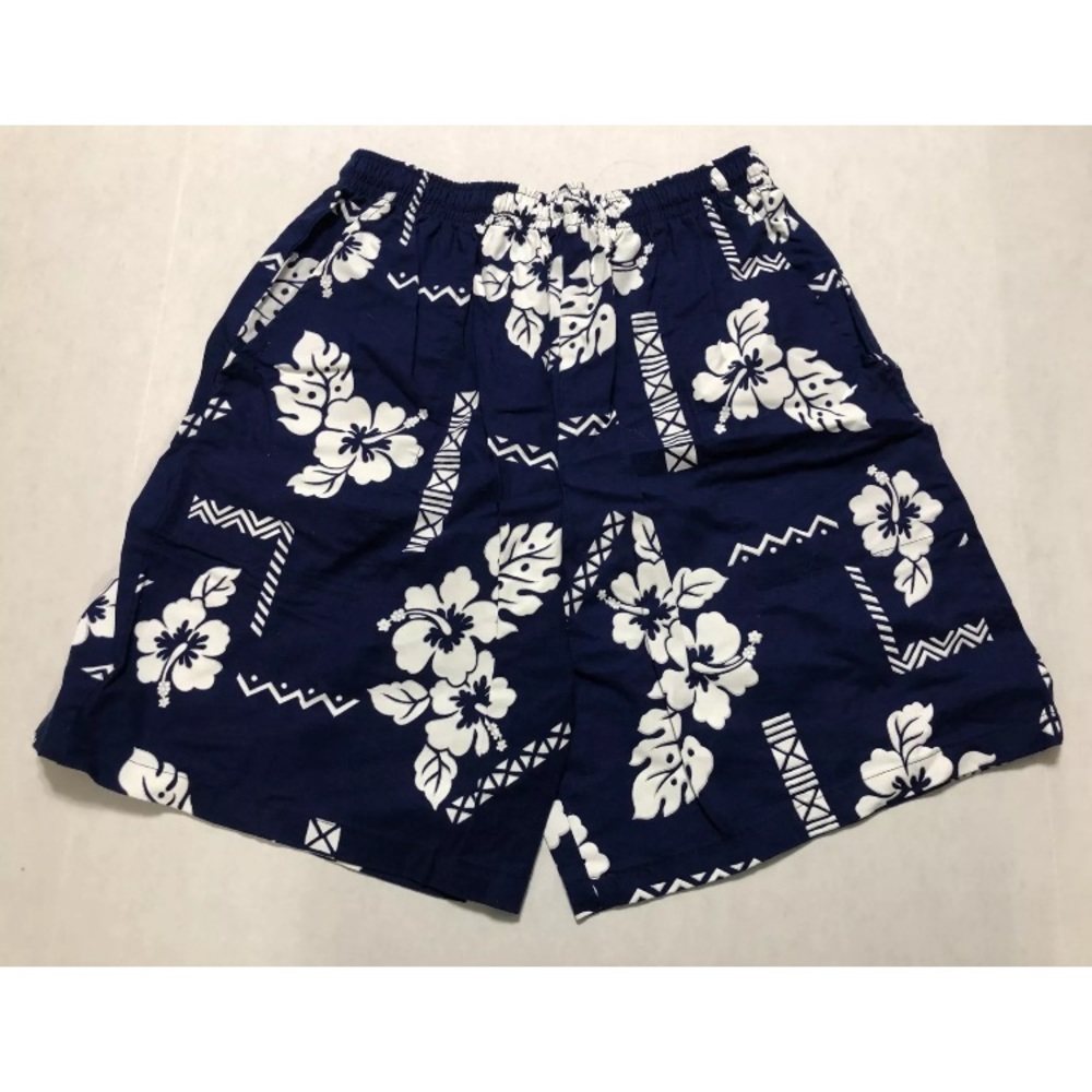 Vintage 80s Hawaiian Floral Print Shorts Blue